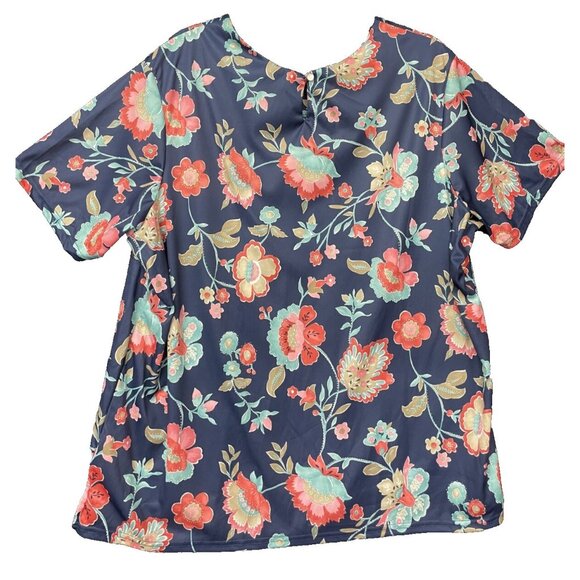 CW Classics Blue Multicolor Floral Blouse Size 2X Short Sleeve - Picture 11 of 12